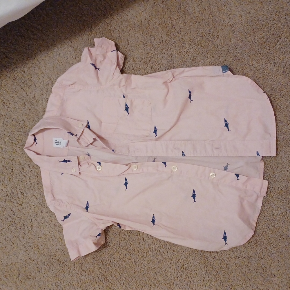 Boys button up.  Pink with sharks